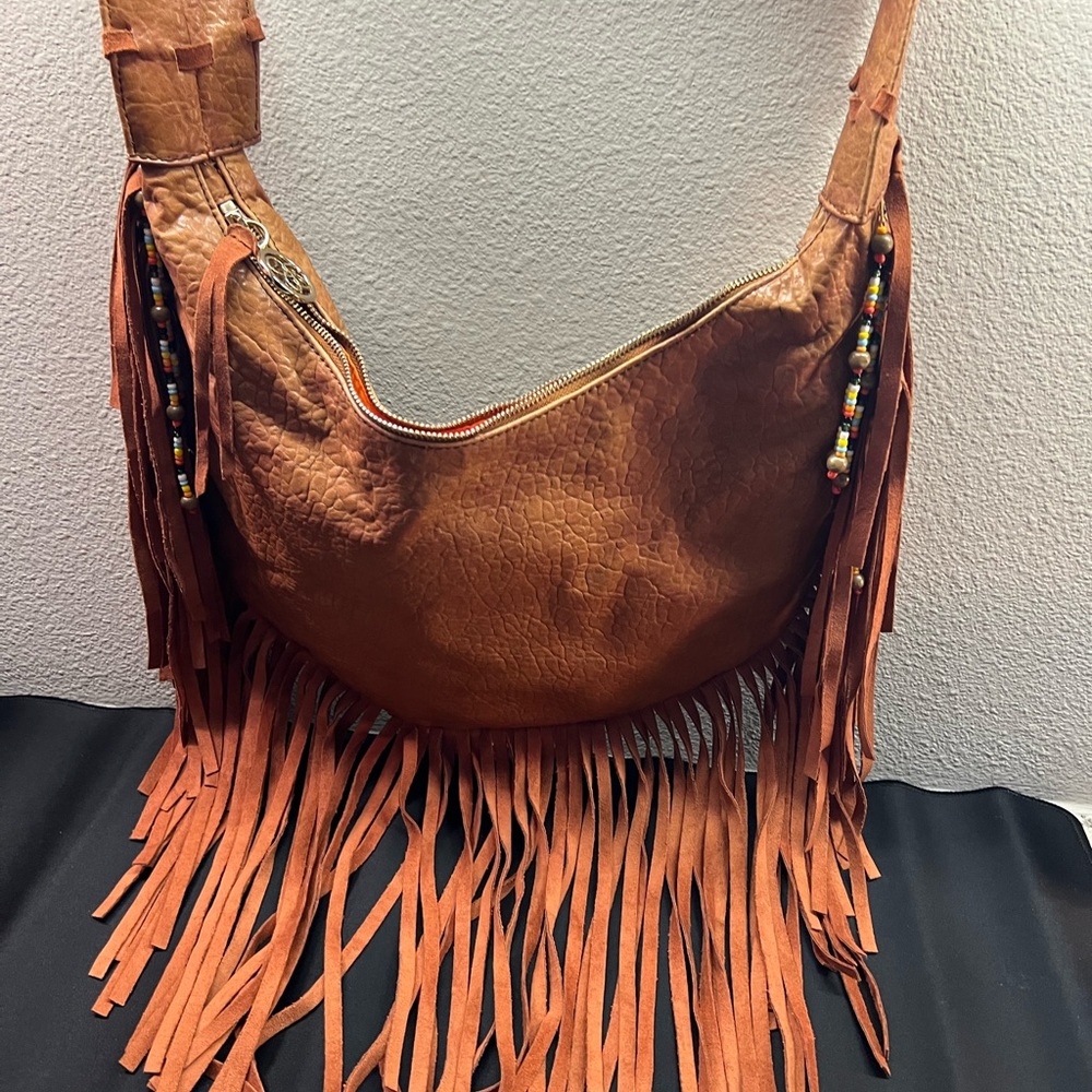 Fringed Tan Shoulder Bag